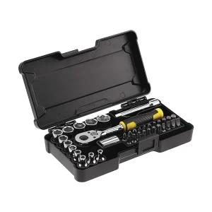 مجموعه 37 عددی آچار بکس و بیت بکس درایو 1/4 استنلی STANLEY Chrome Compact Socket Set, Silver/Black